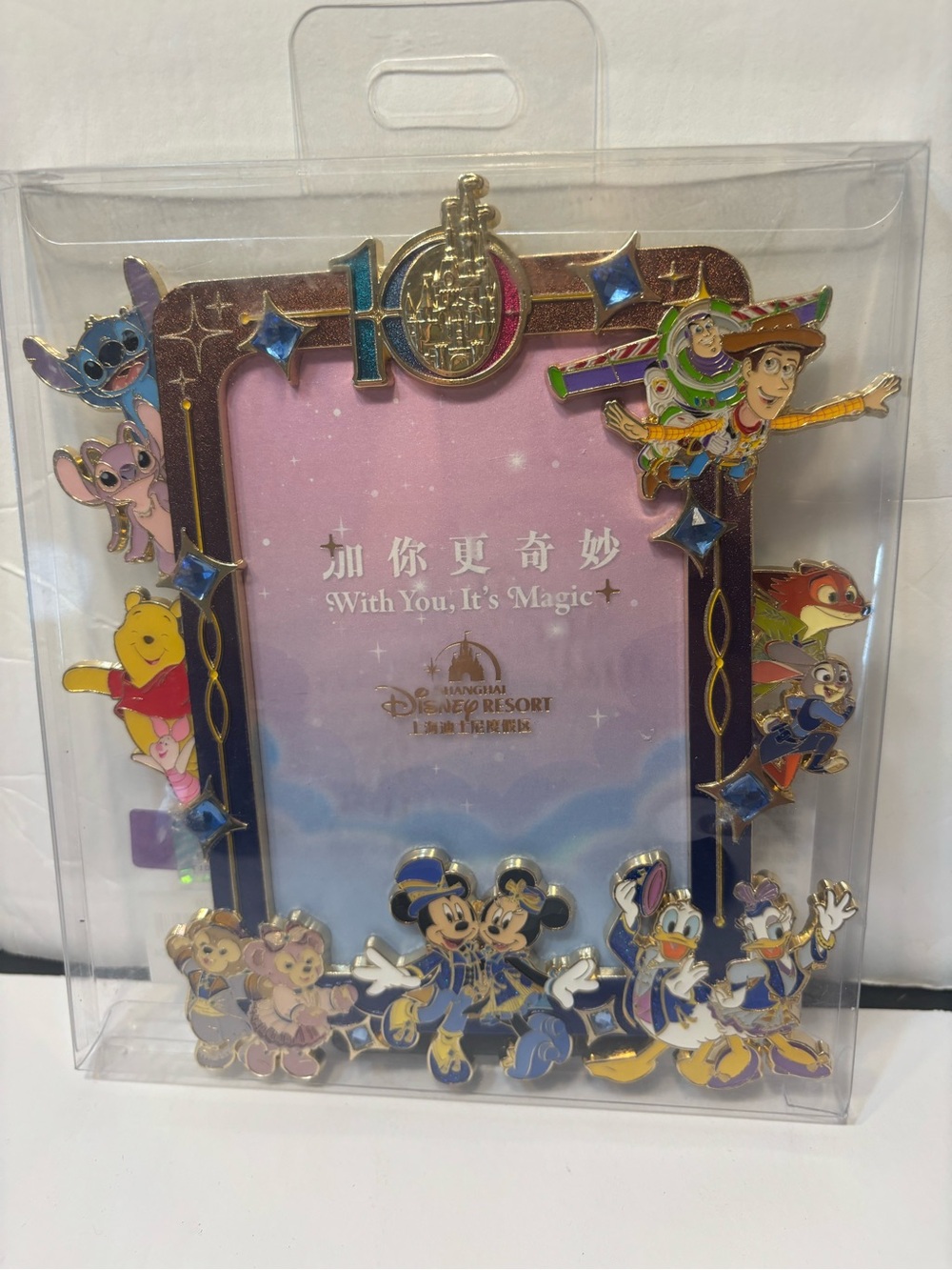 Shanghai Disney Resort 10th Anniversary Photo Frame Mickey Pooh Stitch New